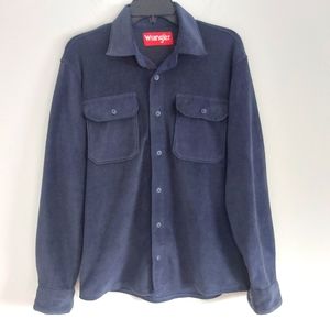 Wrangler navy Blue Fleece Shirt Long Sleeve Button Chest Pockets Size small